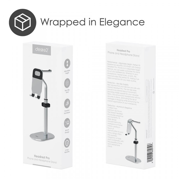 Desire2 Hörlursställ och mobiltelefonhållare Silver