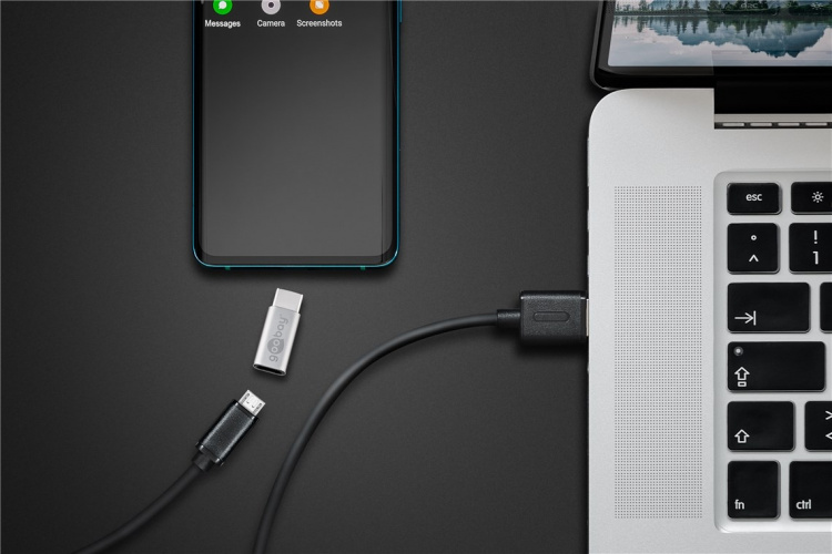Goobay Adapter USB-C™ till USB 2.0 Micro-B, silver USB-C™ plugg > USB 2,0 mikro uttag (typ B)