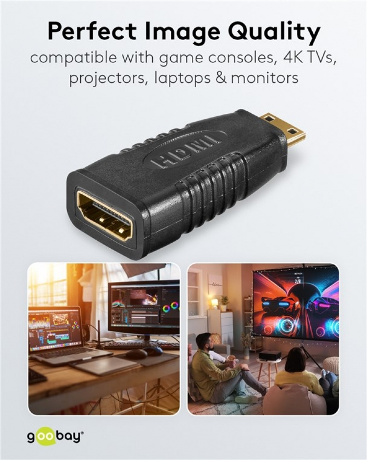 Goobay HDMI™-adapter, Guldpläterad (4K @ 60 Hz) HDMI™-uttag (typ A) > HDMI™-minikontakt (typ C)