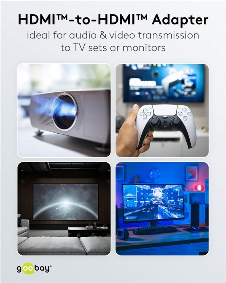 Goobay HDMI™-adapter, koppling, guldpläterad, 8K @ 60 Hz HDMI™-uttag (typ A) > HDMI™-uttag (typ A)