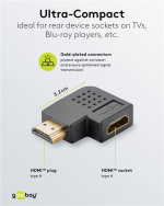 Goobay HDMI™ vinkeladapter 270°, guldpläterad, 8K @ 60 Hz HDMI™-uttag (typ A) > HDMI™ kontakt (typ A) 270 ° Goobay HDMI™ vinkeladapter 270°, guldpläterad, 8K @ 60 Hz HDMI™-uttag (typ A) > HDMI™ kontakt (typ A) 270 °