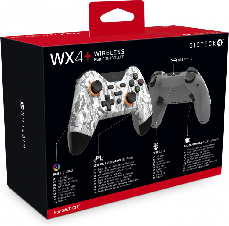 Gioteck WX4+ trådlös handkontroll, vit camo, Switch