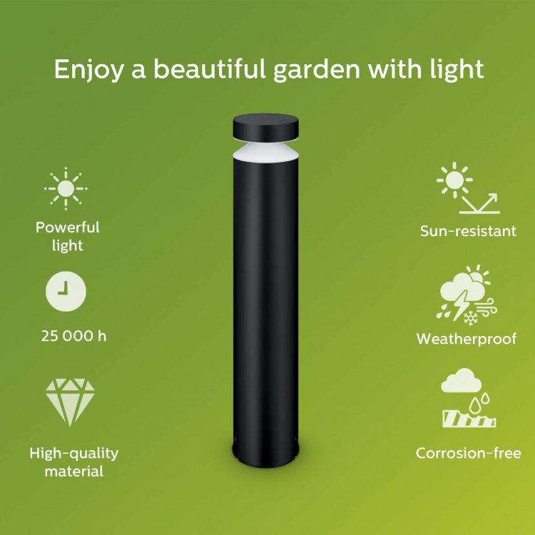 Philips Laven LED-pollare Rostfritt stål Svart IP44 Varmit 6W 600lm Philips Laven LED-pollare Rostfritt stål Svart IP44 Varmit 6W 600lm