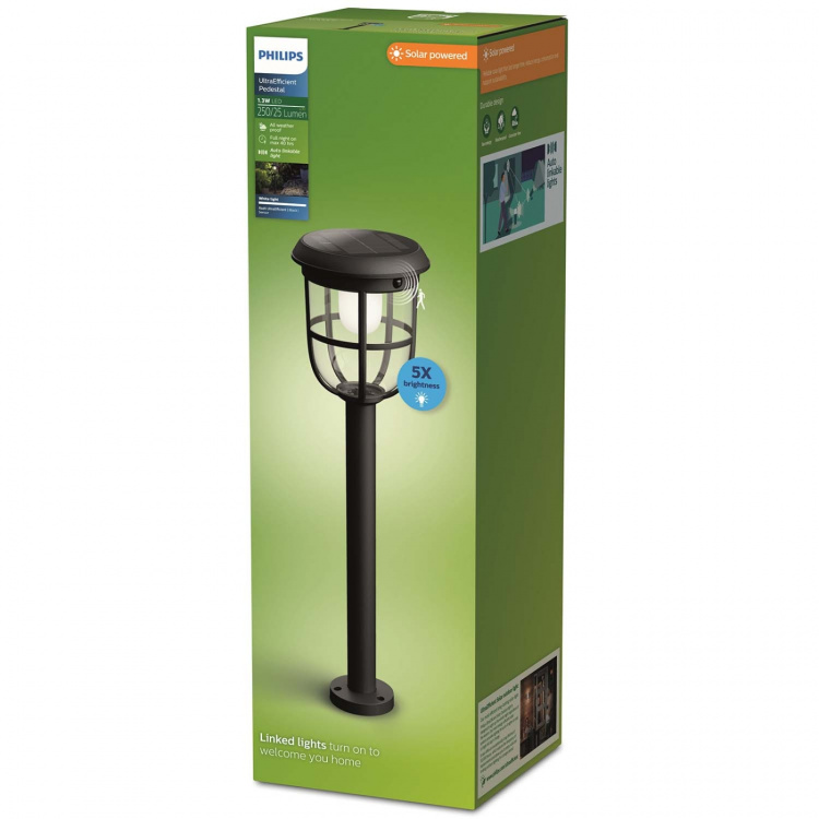 Philips Radii Trädgårdslampa Solcell Ultra Efficient LED 250lm Svart