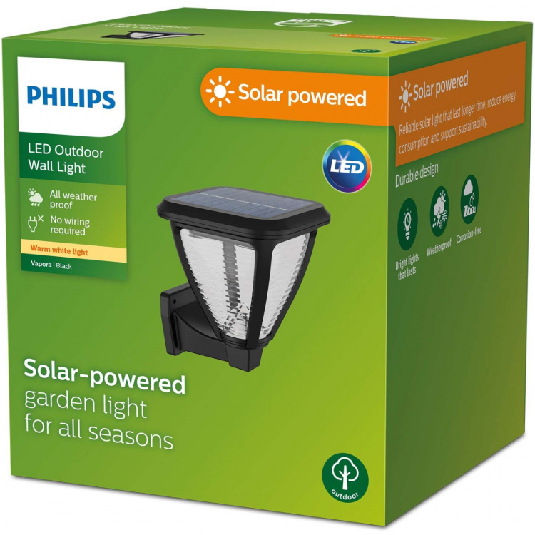 Philips Vapora Vägglampa Solcell LED 200lm Svart