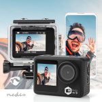 Nedis Action Kamera | Dubbel Skärm | 4K@30fps | 16 MPixel | Vattentät upp till: 30.0 m | 90 min | Wi-Fi | App tillgänglig för: Android™ / IOS | Fästen ingår | Svart