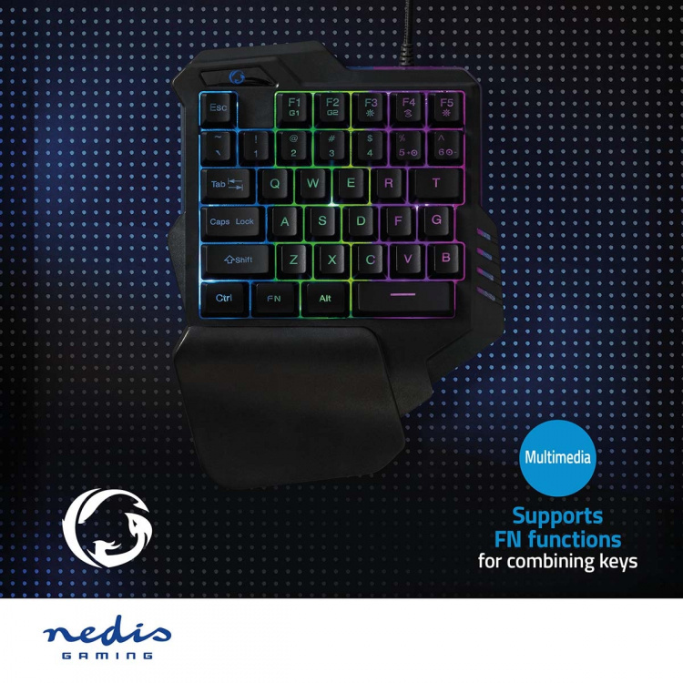 Nedis Trådat Gaming Tagentbord | USB Type-A | Membrantangenter | RGB | Enhandig | Universell | USB ström | Strömkabel längd: 1.60 m | Spel