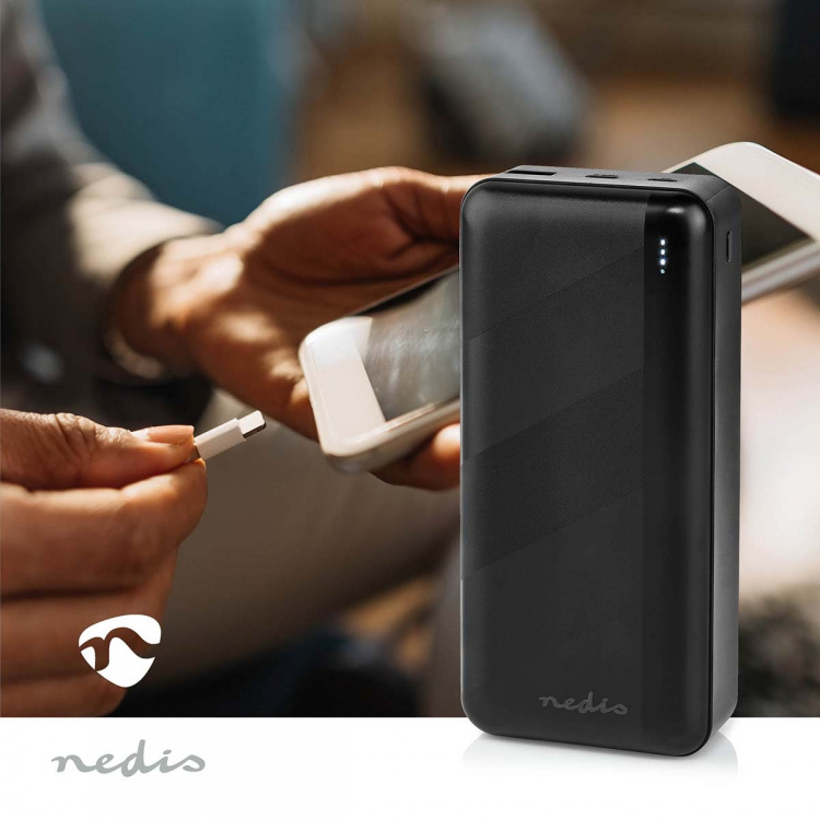 Nedis Powerbank | 30000 mAh | 1.5 / 2.0 / 3.0 A | Antal utgångar: 2 | Utgångsanslutning: 1x USB-A / 1x USB-C™ | Ingångsanslutning: 1x Micro USB / 1x USB-C™ | PD3.0 20W | Litium-polymer