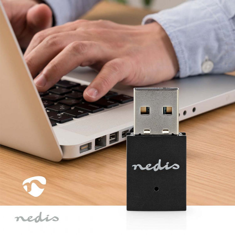 Nedis Nätverks dongle | Wi-Fi | N300 | 2.4 GHz | USB2.0 | Wi-Fi hastighet total: 300 Mbps | Windows 10 / Windows 11 / Windows 8