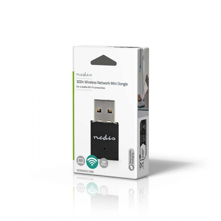 Nedis Nätverks dongle | Wi-Fi | N300 | 2.4 GHz | USB2.0 | Wi-Fi hastighet total: 300 Mbps | Windows 10 / Windows 11 / Windows 8