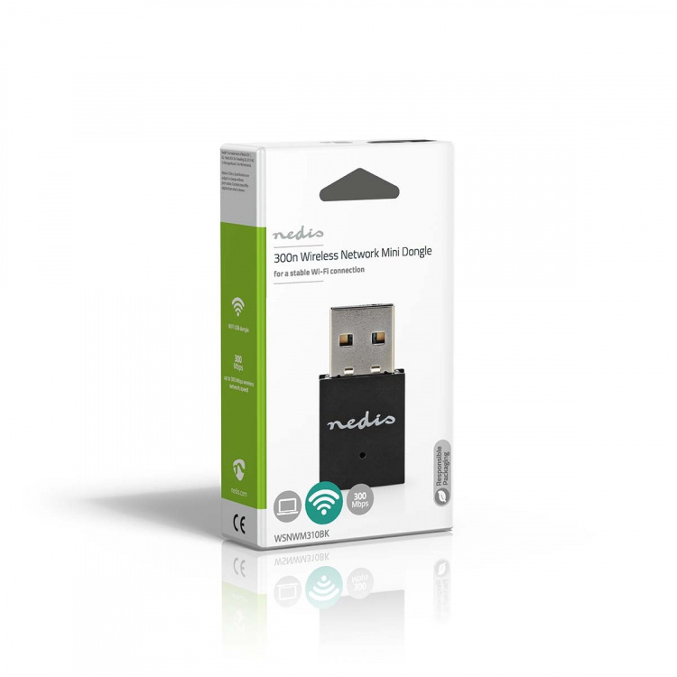 Nedis Nätverks dongle | Wi-Fi | N300 | 2.4 GHz | USB2.0 | Wi-Fi hastighet total: 300 Mbps | Windows 10 / Windows 11 / Windows 8
