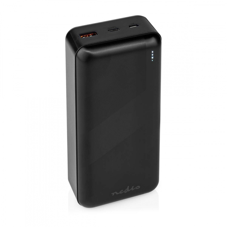 Nedis Powerbank | 32000 mAh | 2.4 / 3.0 / 3.25 A | Antal utgångar: 2 | Utgångsanslutning: 1x USB-A / 1x USB-C™ | Ingångsanslutning: 1x Micro USB / 1x USB-C™ | PD3.0 45W / PD3.0 65W | Litium-polymer