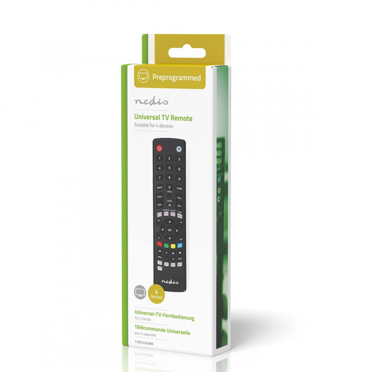 Nedis Universalfjärrkontroll | Förprogrammerad | 4 Enheter | Amazon Prime / Disney + Button / Google Play Knapp / Netflix Knapp / Youtube Knapp | Infraröd | Svart