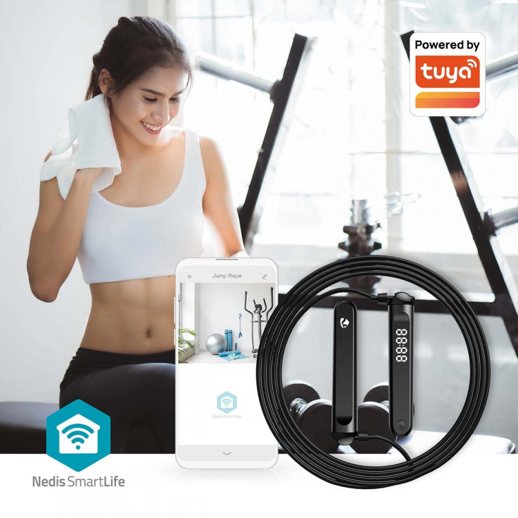 Nedis SmartLife hopprep | Bluetooth® | Dual Hall sensor | LED | PVC | 3.00 m | Dragsko / Sladdlösa bollar | Svart Nedis SmartLife hopprep | Bluetooth® | Dual Hall sensor | LED | PVC | 3.00 m | Dragsko / Sladdlösa bollar | Svart