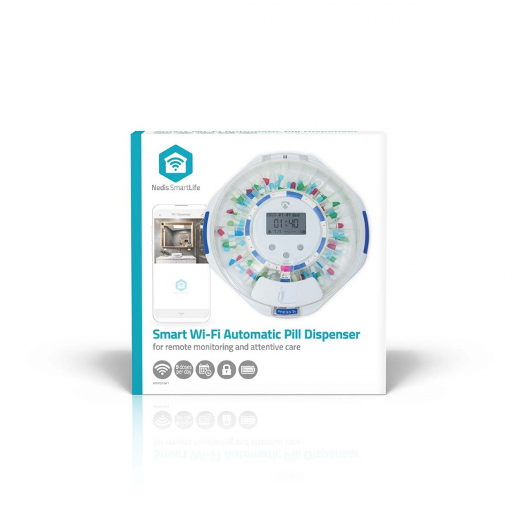 Nedis SmartLife Pill Dispenser | Wi-Fi | 28 Fack | Antal larmtider: 9 larmtider per dag | Ljus / Pip / Röst | LCD-skärm | Vit Nedis SmartLife Pill Dispenser | Wi-Fi | 28 Fack | Antal larmtider: 9 larmtider per dag | Ljus / Pip / Röst | LCD-skärm | Vit