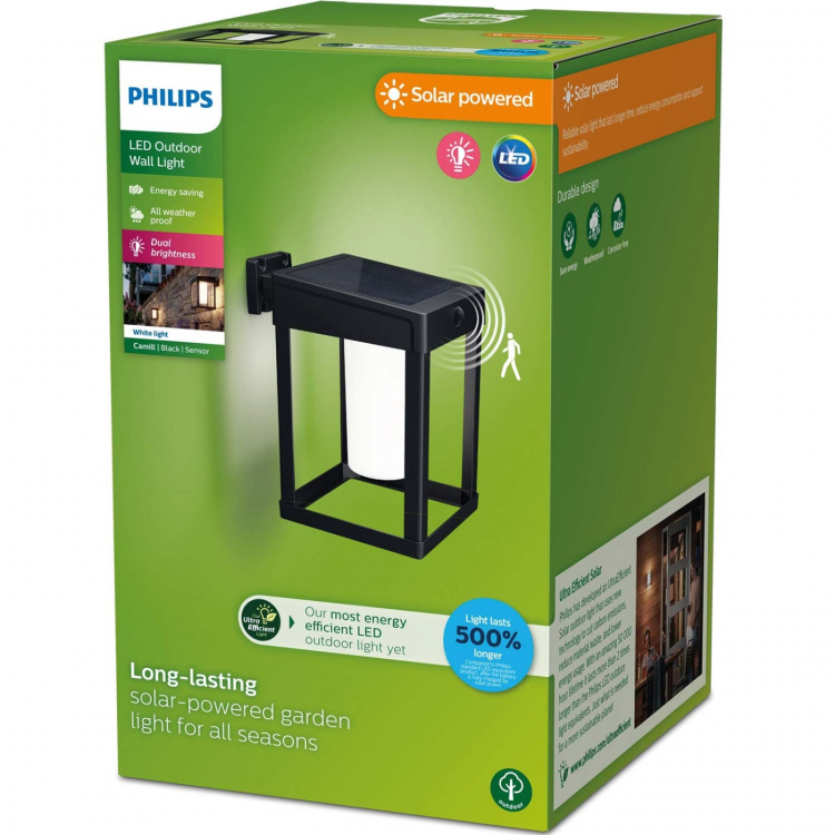 Philips Camill Vägglampa Solcell Ultra Efficient LED 25lm/250lm Svart