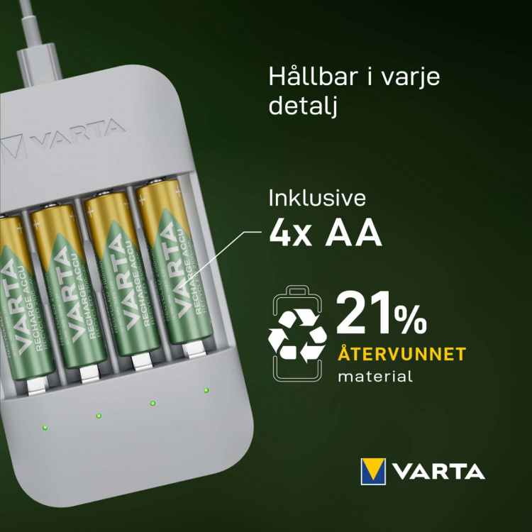 Varta Batteriladdare Eco Charger Pro Recycled inkl. 4x AA 2100 mAh Varta Batteriladdare Eco Charger Pro Recycled inkl. 4x AA 2100 mAh