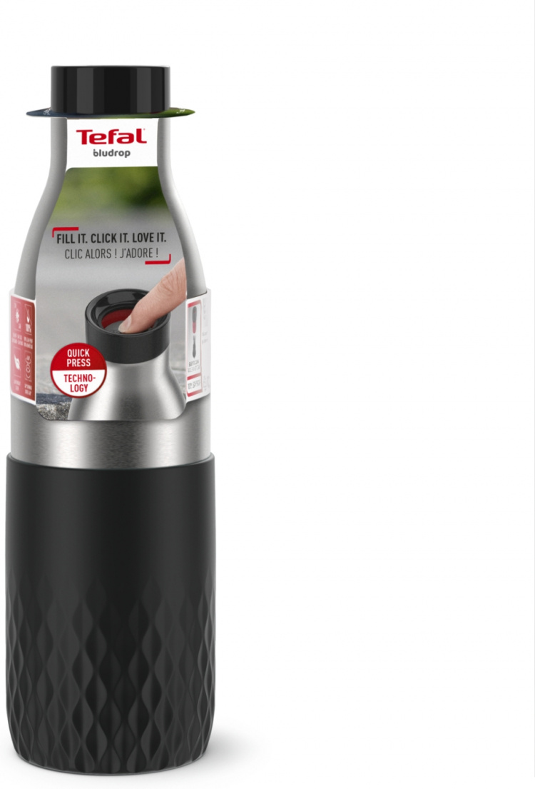 Tefal Bludrop Sleeve dricksflaska, 0,7 L, svart/stål