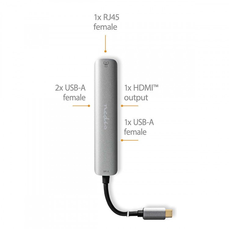 Nedis USB Multi-Port Adapter | 5-i-1 | USB 3.2 Gen 1 | USB-C™ Hane | HDMI™ Utgång / RJ45 Hona / 3x USB-A Hona | 5 Gbps | 0.20 m | Rund | Guldplaterad | PVC | Antracit | Låda Nedis USB Multi-Port Adapter | 5-i-1 | USB 3.2 Gen 1 | USB-C™ Hane | HDMI™ Utgång / RJ45 Hona / 3x USB-A Hona | 5 Gbps | 0.20 m | Rund | Guldplaterad | PVC | Antracit | Låda