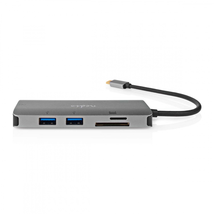 Nedis USB Multi-Port Adapter | 7-i-1 | USB 3.2 Gen 1 | USB-C™ Hane | HDMI™ Utgång / Micro SD / RJ45 Hona / SD / USB-C™ Hona / 3x USB-A Hona | 5 Gbps | 0.20 m | Rund | Guldplaterad | PVC | Antracit | Låda
