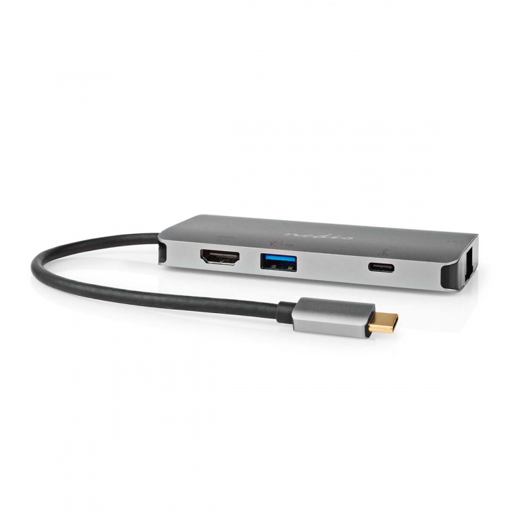 Nedis USB Multi-Port Adapter | 7-i-1 | USB 3.2 Gen 1 | USB-C™ Hane | HDMI™ Utgång / Micro SD / RJ45 Hona / SD / USB-C™ Hona / 3x USB-A Hona | 5 Gbps | 0.20 m | Rund | Guldplaterad | PVC | Antracit | Låda
