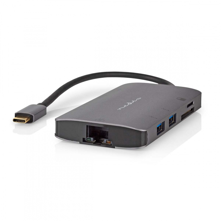 Nedis USB Multi-Port Adapter | 7-i-1 | USB 3.2 Gen 1 | USB-C™ Hane | HDMI™ Utgång / Micro SD / RJ45 Hona / SD / USB-C™ Hona / 3x USB-A Hona | 5 Gbps | 0.20 m | Rund | Guldplaterad | PVC | Antracit | Låda