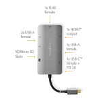 Nedis USB Multi-Port Adapter | 7-i-1 | USB 3.2 Gen 1 | USB-C™ Hane | HDMI™ Utgång / Micro SD / RJ45 Hona / SD / USB-C™ Hona / 3x USB-A Hona | 5 Gbps | 0.20 m | Rund | Guldplaterad | PVC | Antracit | Låda