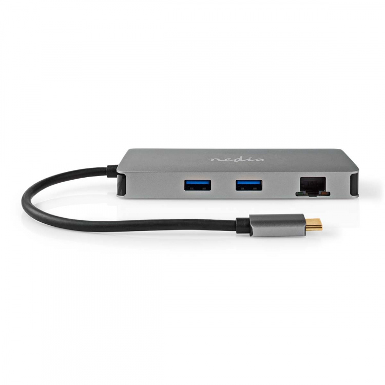 Nedis USB Multi-Port Adapter | 7-i-1 | USB 3.2 Gen 1 | USB-C™ Hane | Micro SD / RJ45 Hona / SD / USB-C™ Hona / 2x HDMI™ / 2x USB-A Hona | 5 Gbps | 0.20 m | Rund | Guldplaterad | PVC | Antracit | Låda