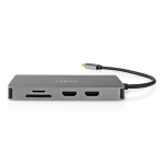 Nedis USB Multi-Port Adapter | 7-i-1 | USB 3.2 Gen 1 | USB-C™ Hane | Micro SD / RJ45 Hona / SD / USB-C™ Hona / 2x HDMI™ / 2x USB-A Hona | 5 Gbps | 0.20 m | Rund | Guldplaterad | PVC | Antracit | Låda