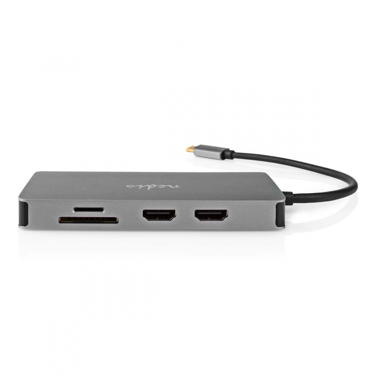 Nedis USB Multi-Port Adapter | 7-i-1 | USB 3.2 Gen 1 | USB-C™ Hane | Micro SD / RJ45 Hona / SD / USB-C™ Hona / 2x HDMI™ / 2x USB-A Hona | 5 Gbps | 0.20 m | Rund | Guldplaterad | PVC | Antracit | Låda