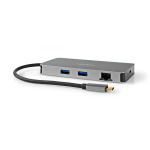 Nedis USB Multi-Port Adapter | 7-i-1 | USB 3.2 Gen 1 | USB-C™ Hane | Micro SD / RJ45 Hona / SD / USB-C™ Hona / 2x HDMI™ / 2x USB-A Hona | 5 Gbps | 0.20 m | Rund | Guldplaterad | PVC | Antracit | Låda