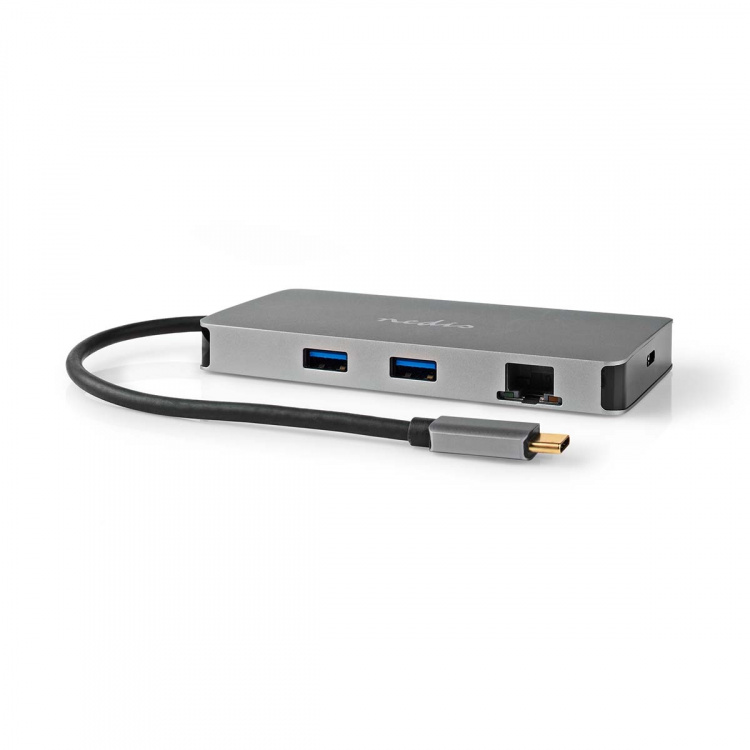 Nedis USB Multi-Port Adapter | 7-i-1 | USB 3.2 Gen 1 | USB-C™ Hane | Micro SD / RJ45 Hona / SD / USB-C™ Hona / 2x HDMI™ / 2x USB-A Hona | 5 Gbps | 0.20 m | Rund | Guldplaterad | PVC | Antracit | Låda