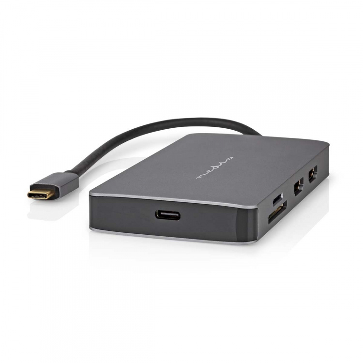 Nedis USB Multi-Port Adapter | 7-i-1 | USB 3.2 Gen 1 | USB-C™ Hane | Micro SD / RJ45 Hona / SD / USB-C™ Hona / 2x HDMI™ / 2x USB-A Hona | 5 Gbps | 0.20 m | Rund | Guldplaterad | PVC | Antracit | Låda