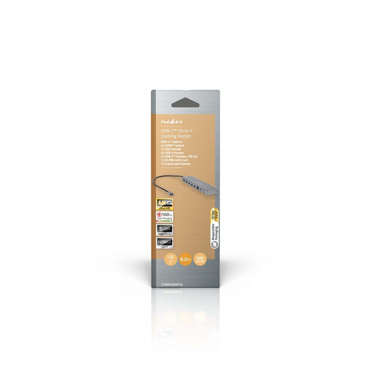Nedis USB Multi-Port Adapter | 10-i-1 | USB 3.2 Gen 1 | USB-C™ Hane | Micro SD / RJ45 Hona / SD / 2x HDMI™ / 2x USB-C™ / 3x USB-A Hona | 0.40 m | Rund | Guldplaterad | TPE | Antracit | Låda Nedis USB Multi-Port Adapter | 10-i-1 | USB 3.2 Gen 1 | USB-C™ Hane | Micro SD / RJ45 Hona / SD / 2x HDMI™ / 2x USB-C™ / 3x USB-A Hona | 0.40 m | Rund | Guldplaterad | TPE | Antracit | Låda