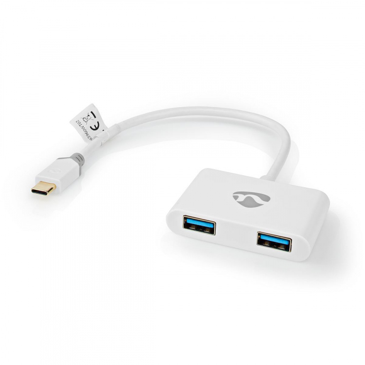 Nedis USB Multi-Port Adapter | 2-in-1 | USB 3.1 Gen1 | USB-C™ Hane | 2x USB-A | 1000 Mbps | 0.20 m | Rund | Guldplaterad | PVC | Vit | Kartong med fönster
