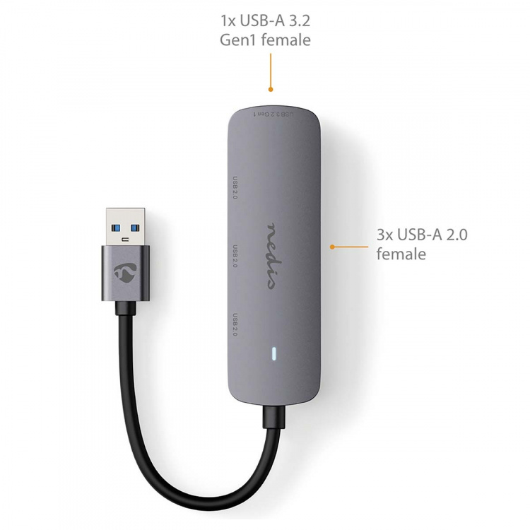 Nedis USB-hubb | USB-A Male | 4x USB A Female | 4-Port port(s) | USB 2.0 / USB 3.2 Gen 1 | USB ström Nedis USB-hubb | USB-A Male | 4x USB A Female | 4-Port port(s) | USB 2.0 / USB 3.2 Gen 1 | USB ström