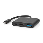 Nedis USB Multi-Port Adapter | 3-i-1 | USB 3.2 Gen 1 | USB-C™ Hane | HDMI™ Utgång / USB-A Hona / USB-C™ Hona | 5 Gbps | 0.10 m | Rund | Nickelplaterad | PVC | Svart | Låda