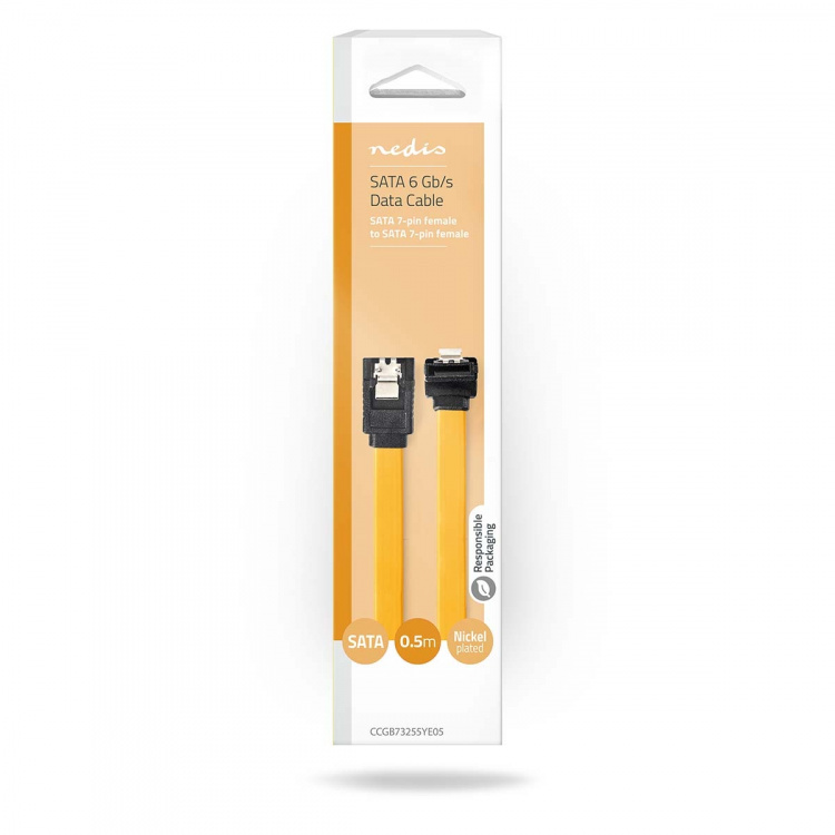Nedis SATA kabel | 6 Gbps | SATA 7-Pin Hona | SATA 7-Pin Hona | Nickelplaterad | 0.50 m | Platt | PVC | Gul | Låda