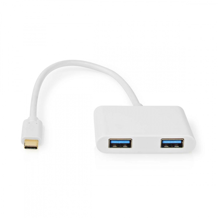 Nedis USB Multi-Port Adapter | 2-in-1 | USB 3.2 Gen 1 | USB-C™ Hane | 2x USB-A | 5 Gbps | 0.20 m | Rund | Nickelplaterad | PVC | Vit | Plastpåse