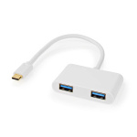 Nedis USB Multi-Port Adapter | 2-in-1 | USB 3.2 Gen 1 | USB-C™ Hane | 2x USB-A | 5 Gbps | 0.20 m | Rund | Nickelplaterad | PVC | Vit | Plastpåse