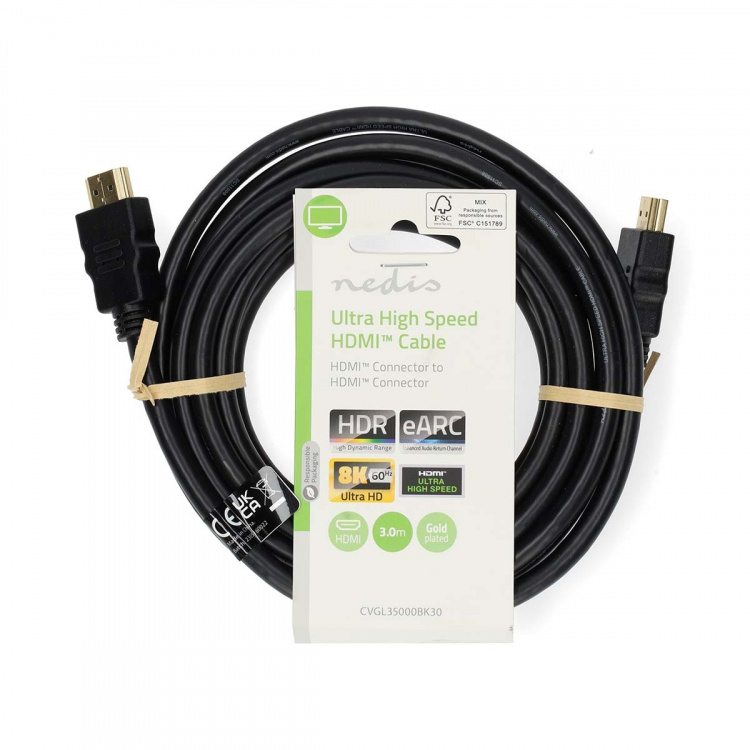 Nedis Ultra High Speed HDMI ™ kabel | HDMI™ Kontakt | HDMI™ Kontakt | 8K@60Hz | 48 Gbps | 3.00 m | Rund | 6.7 mm | Svart | Label Nedis Ultra High Speed HDMI ™ kabel | HDMI™ Kontakt | HDMI™ Kontakt | 8K@60Hz | 48 Gbps | 3.00 m | Rund | 6.7 mm | Svart | Label