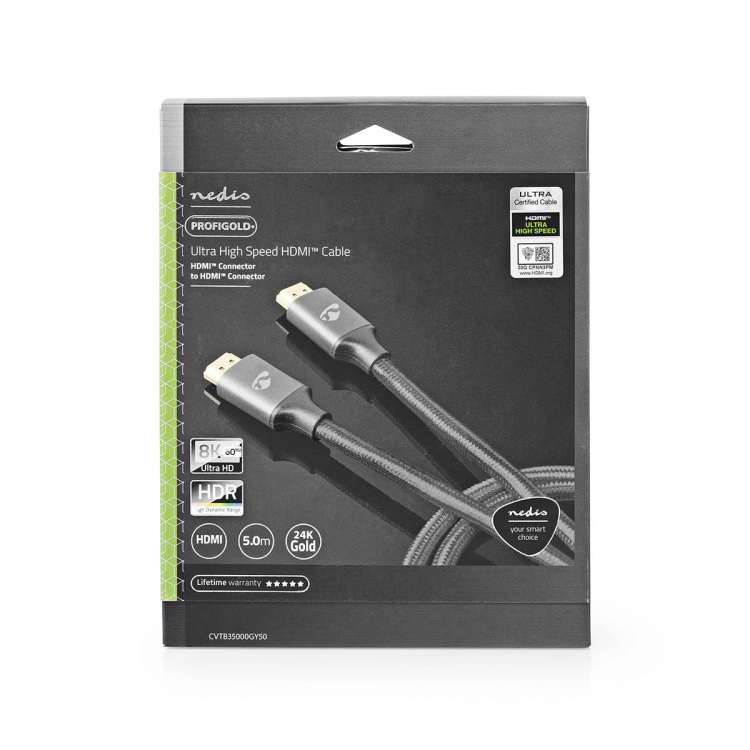 Nedis Ultra High Speed HDMI ™ kabel | HDMI™ Kontakt | HDMI™ Kontakt | 8K@60Hz | 48 Gbps | 5.00 m | Rund | 6.7 mm | Grått Med Metall | Kartong med täckt fönster Nedis Ultra High Speed HDMI ™ kabel | HDMI™ Kontakt | HDMI™ Kontakt | 8K@60Hz | 48 Gbps | 5.00 m | Rund | 6.7 mm | Grått Med Metall | Kartong med täckt fönster