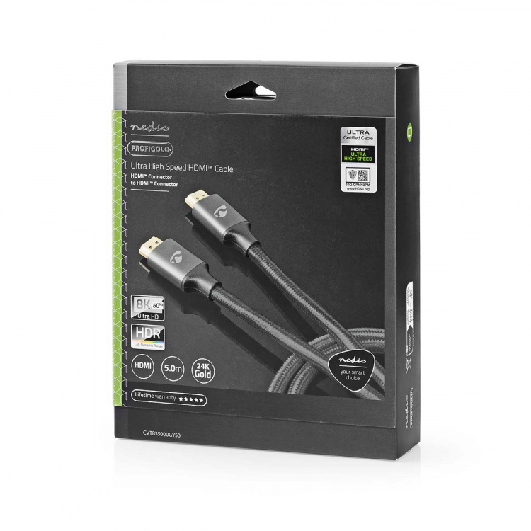 Nedis Ultra High Speed HDMI ™ kabel | HDMI™ Kontakt | HDMI™ Kontakt | 8K@60Hz | 48 Gbps | 5.00 m | Rund | 6.7 mm | Grått Med Metall | Kartong med täckt fönster Nedis Ultra High Speed HDMI ™ kabel | HDMI™ Kontakt | HDMI™ Kontakt | 8K@60Hz | 48 Gbps | 5.00 m | Rund | 6.7 mm | Grått Med Metall | Kartong med täckt fönster