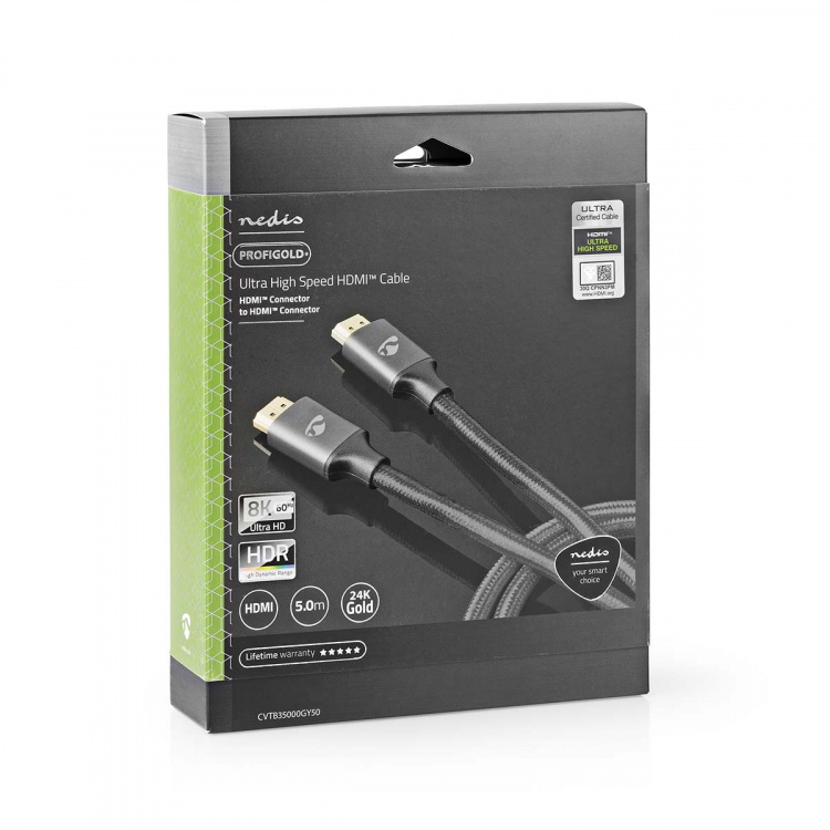 Nedis Ultra High Speed HDMI ™ kabel | HDMI™ Kontakt | HDMI™ Kontakt | 8K@60Hz | 48 Gbps | 5.00 m | Rund | 6.7 mm | Grått Med Metall | Kartong med täckt fönster Nedis Ultra High Speed HDMI ™ kabel | HDMI™ Kontakt | HDMI™ Kontakt | 8K@60Hz | 48 Gbps | 5.00 m | Rund | 6.7 mm | Grått Med Metall | Kartong med täckt fönster
