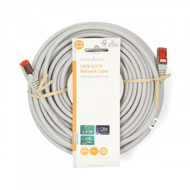 Nedis CAT6 Nätverkskabel | RJ45 hane | RJ45 hane | S/FTP | 20.0 m | Rund | LSZH | Grå | Label