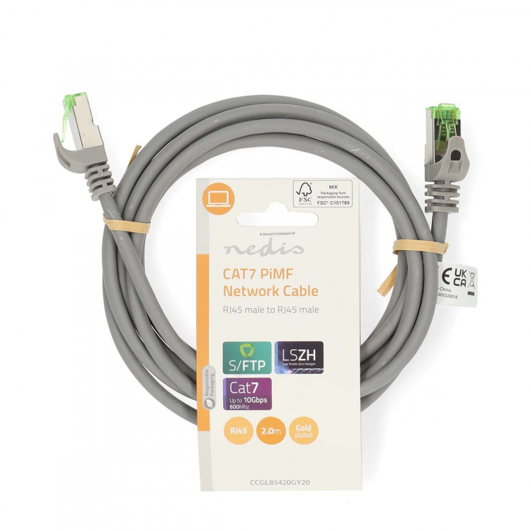 Nedis CAT7 nätverkskabel | S/FTP | RJ45 hane | RJ45 hane | 2.00 m | Snagless | Rund | LSZH | Grå | Label