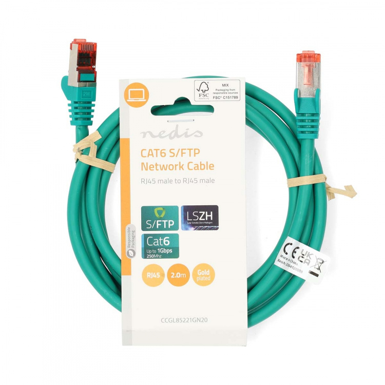 Nedis CAT6 Nätverkskabel | RJ45 hane | RJ45 hane | S/FTP | 2.00 m | Rund | LSZH | Grön | Label