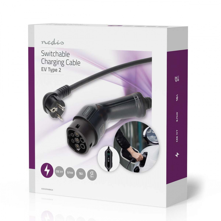 Nedis Bärbar laddare för elfordon | AT-N05V3V3-F 3G1.5 | 1380 / 2300 / 3680 W | 6 / 8 / 10 / 13 / 16 A | 1 Phase | 5.00 m | Svart | Presentbox