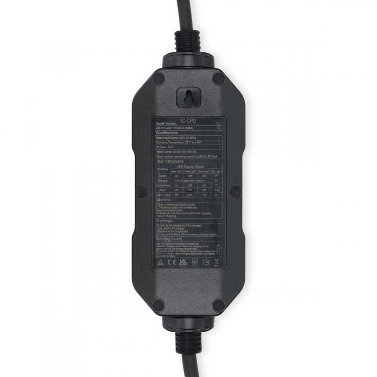 Nedis Bärbar laddare för elfordon | AT-N05V3V3-F 3G1.5 | 1380 / 2300 / 3680 W | 6 / 8 / 10 / 13 / 16 A | 1 Phase | 5.00 m | Svart | Presentbox