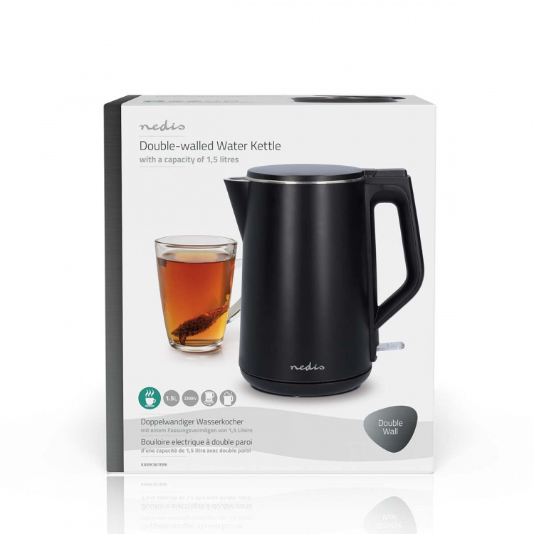 Nedis Vatten kokare | 1.5 l | Plast | Svart | Roterbar 360 grader | Dolt värmeelement | Strix® kontroll | Koka-tort funktion Nedis Vatten kokare | 1.5 l | Plast | Svart | Roterbar 360 grader | Dolt värmeelement | Strix® kontroll | Koka-tort funktion